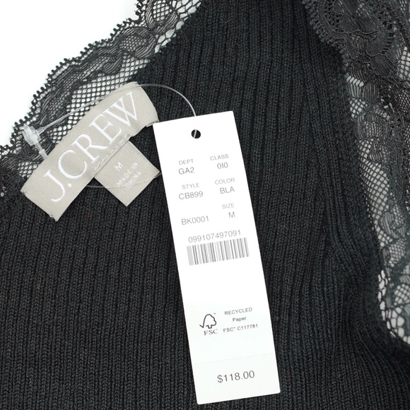 New JCREW Size M Lace-Trim Sweater-Tank in TENCEL Lyocell Blend Black $118 CB899 - Picture 4 of 4